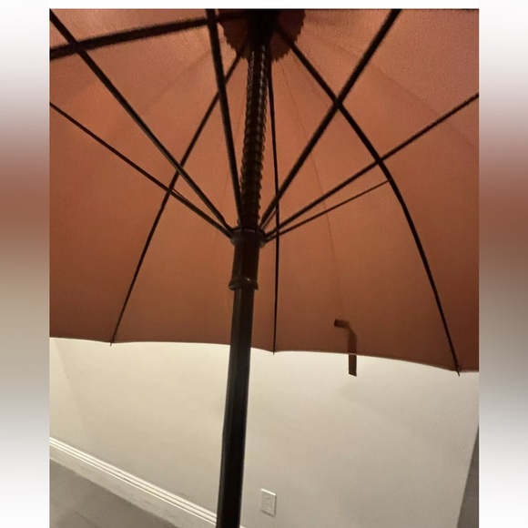 Aramis Vintage Classic Brown Umbrella Leather Handle Beige Trim 37" Never Used - Picture 3 of 8